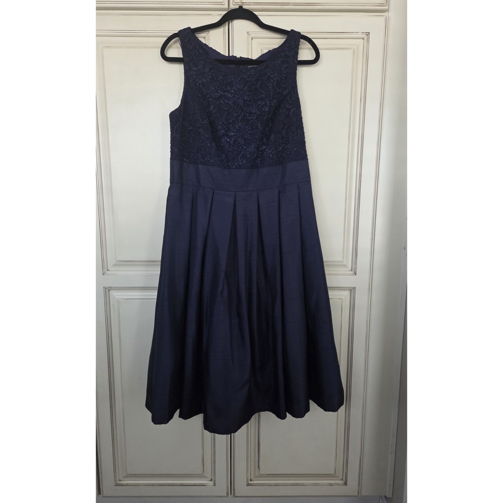 Jessica Howard Pleated Navy Sleeveless Cocktail Dress Womens 14 Lace Tulle